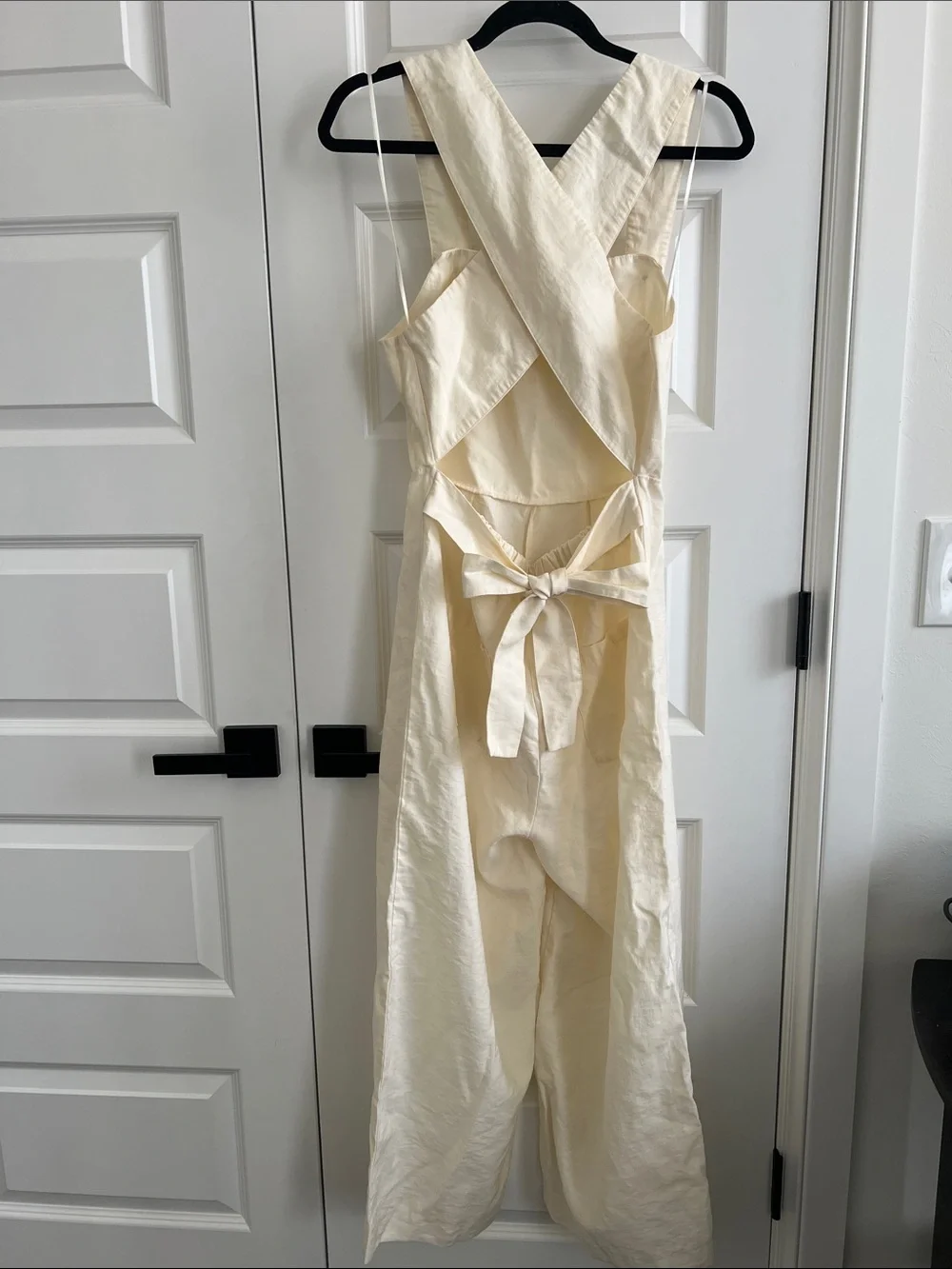 Zara Cream Sleeveless Linen-Blend Jumpsuit with Tie Waist